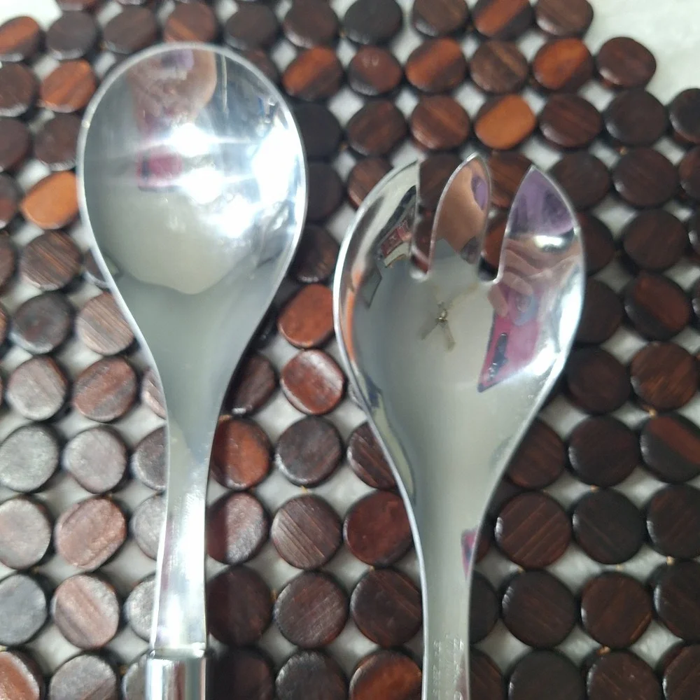 Vtg Frontier Forge 2Pc Stainless Steel Bamboo Style Serving Spoon Sald Fork Japa